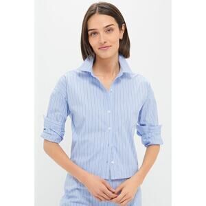 TUCKERNUCK Blue and White Stripe Cropped Jasper Button Down Size XS NWT